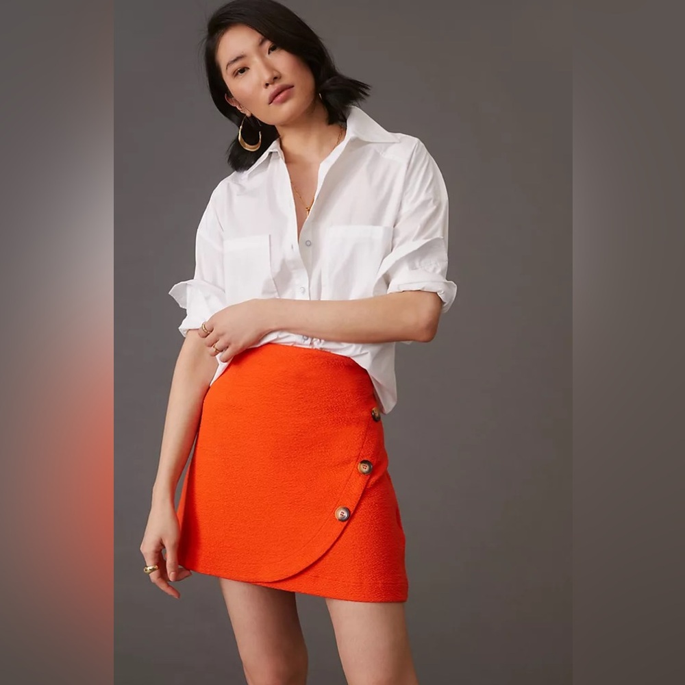 NWT Anthropologie Orange Mini Wrap Skirt